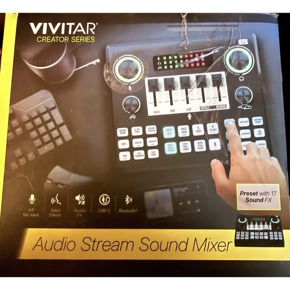 Vivitar Creator Series Audio Stream Sound Mixer w/ USB-C, Bluetooth, 17 Effects